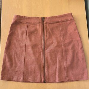 Dusty rose denim mini skirt w/ full-length zipper